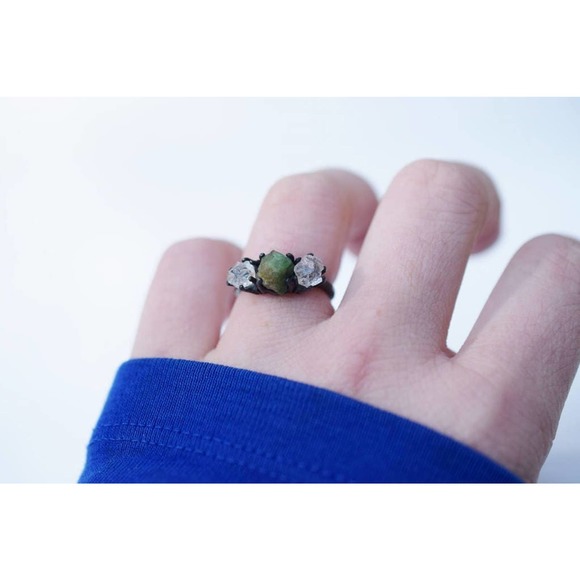 Raw Emerald Diamond Ring Rough Diamond Engagement Ring Handmade Diamond … - Picture 1 of 7